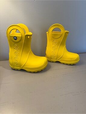 CROCS Kids Yellow Waterproof Handle Rain Boots
